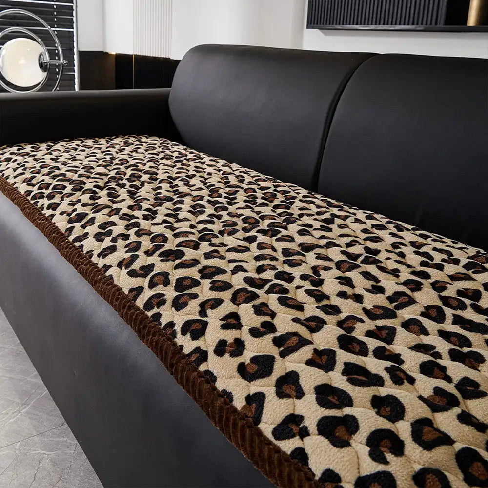 Leopard Print Plush Quilted Sofa Cover
