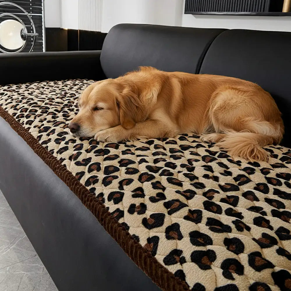 Leopard Print Plush Quilted Sofa Cover