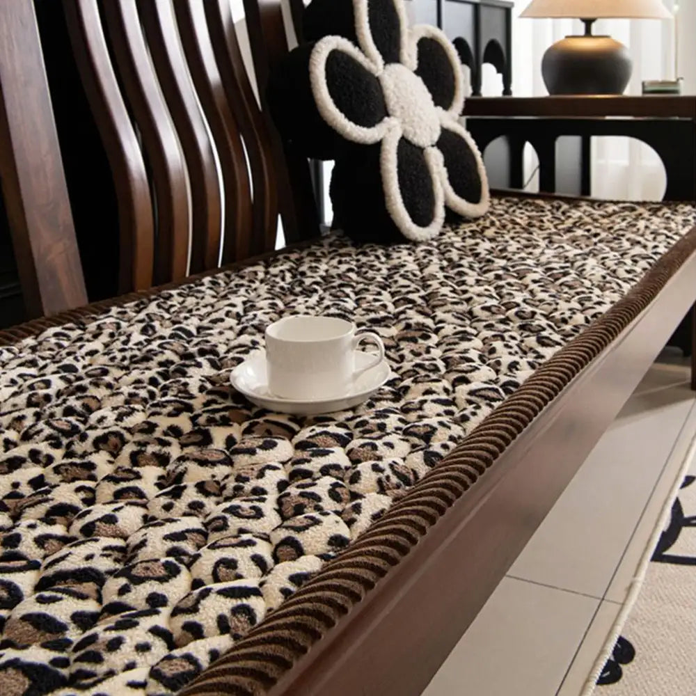 Leopard Print Plush Quilted Sofa Cover