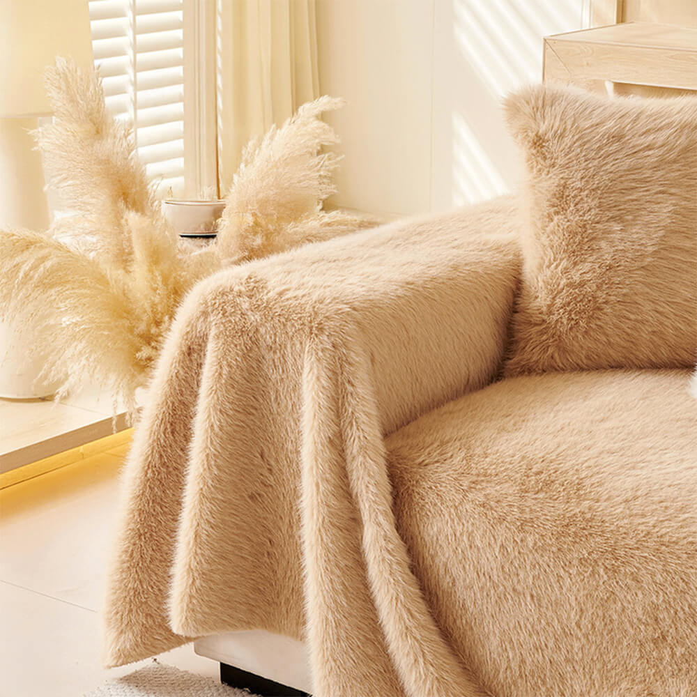 Luxury Skin-Friendly Long Faux Fur One-Piece Multi Functional Sofa Cover