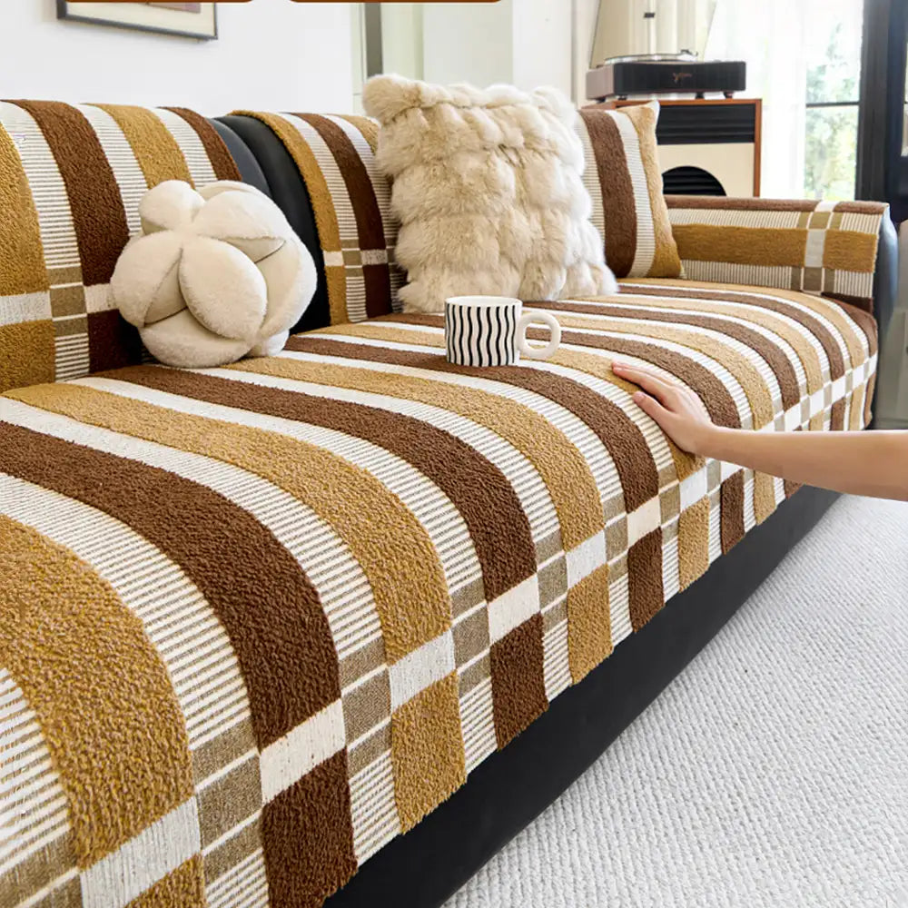 Mid-Century Modern Chenille Scratch-Resistant Furniture Protection Non-Slip Sofa Cover