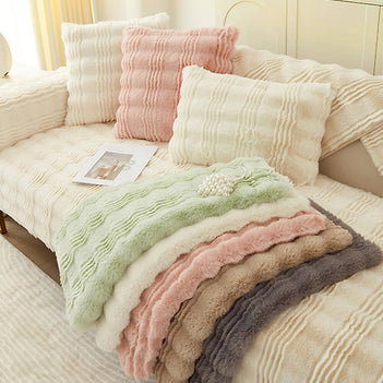 Modern Comfortable Faux Rabbit Fur Anti-Slip Sofa Cover