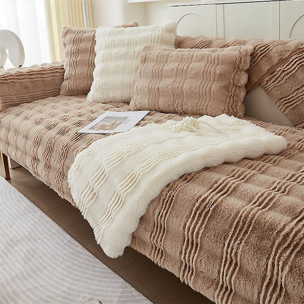 Modern Comfortable Faux Rabbit Fur Anti-Slip Sofa Cover
