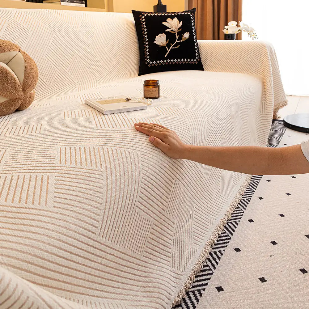 Modern Stripe Chenille Scratch-Resistant Sofa Protector Sofa Cover Sofa Throws