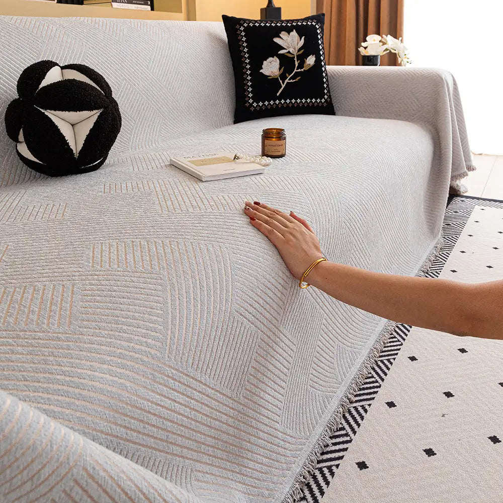 Modern Stripe Chenille Scratch-Resistant Sofa Protector Sofa Cover Sofa Throws