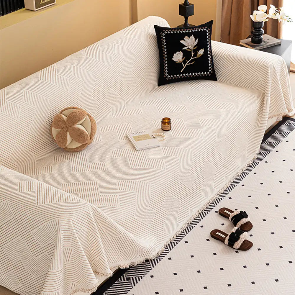 Modern Stripe Chenille Scratch-Resistant Sofa Protector Sofa Cover Sofa Throws