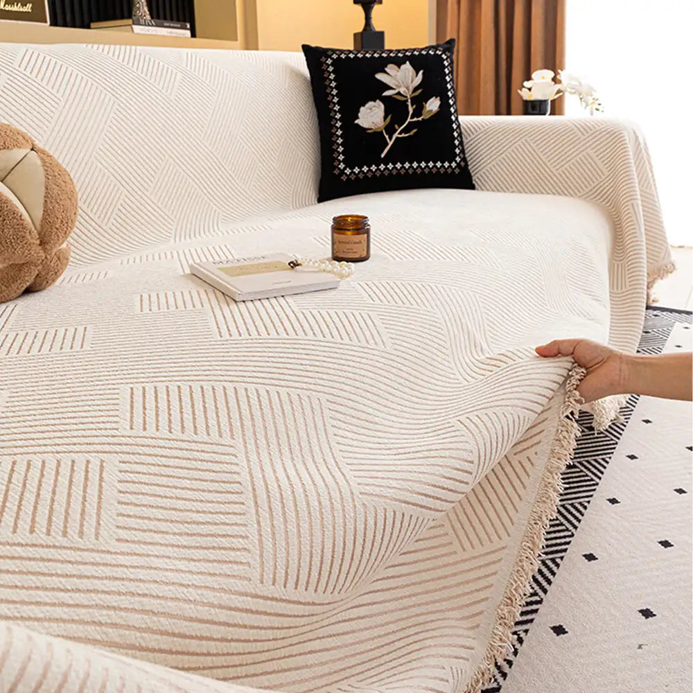 Modern Stripe Chenille Scratch-Resistant Sofa Protector Sofa Cover Sofa Throws