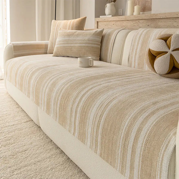 Natural Stripe Chenille Sofa Protection Washable Non-Slip Sofa Cover