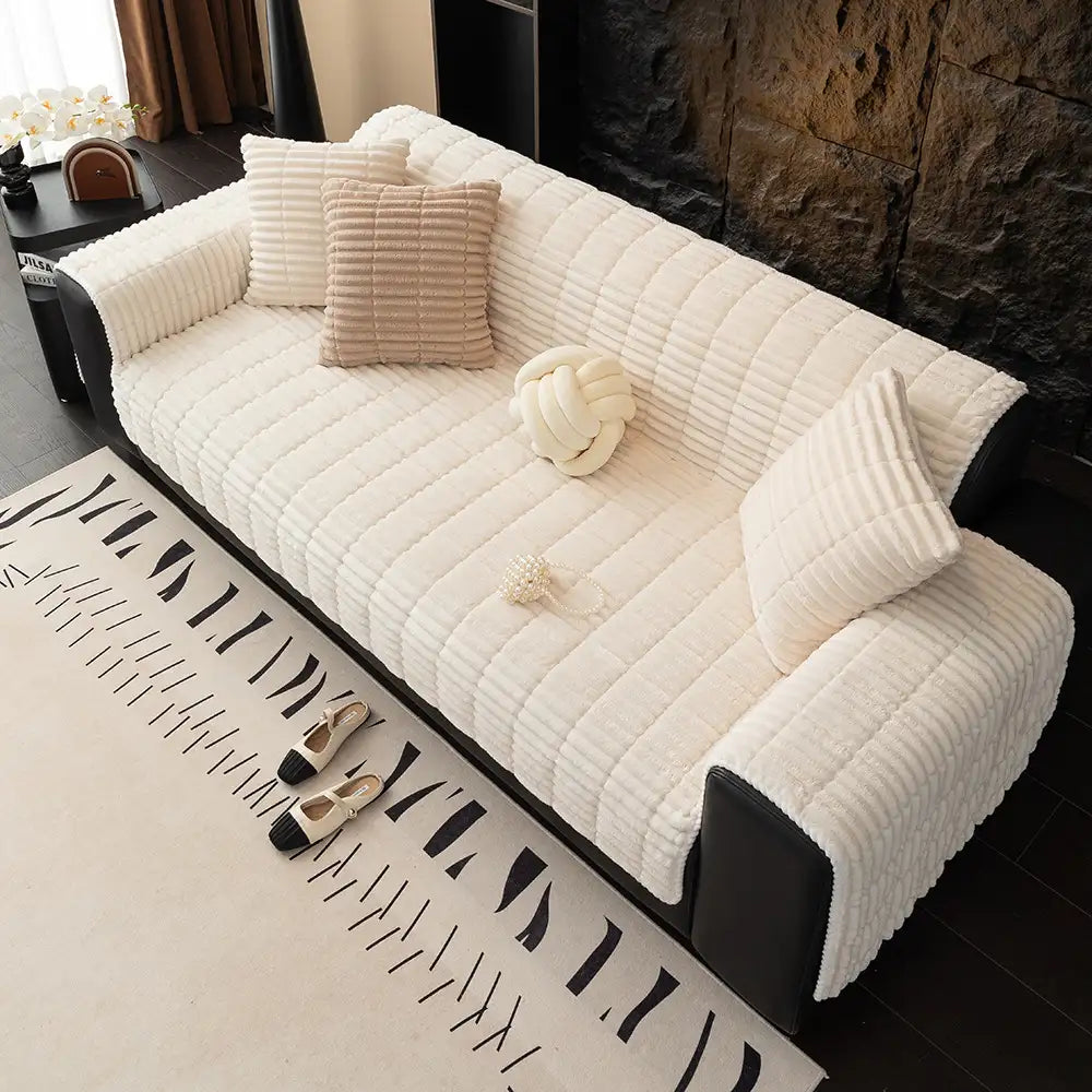 One-Piece Cozy Flannel Sofa Covers Non-Slip Recliner Armchair Covers