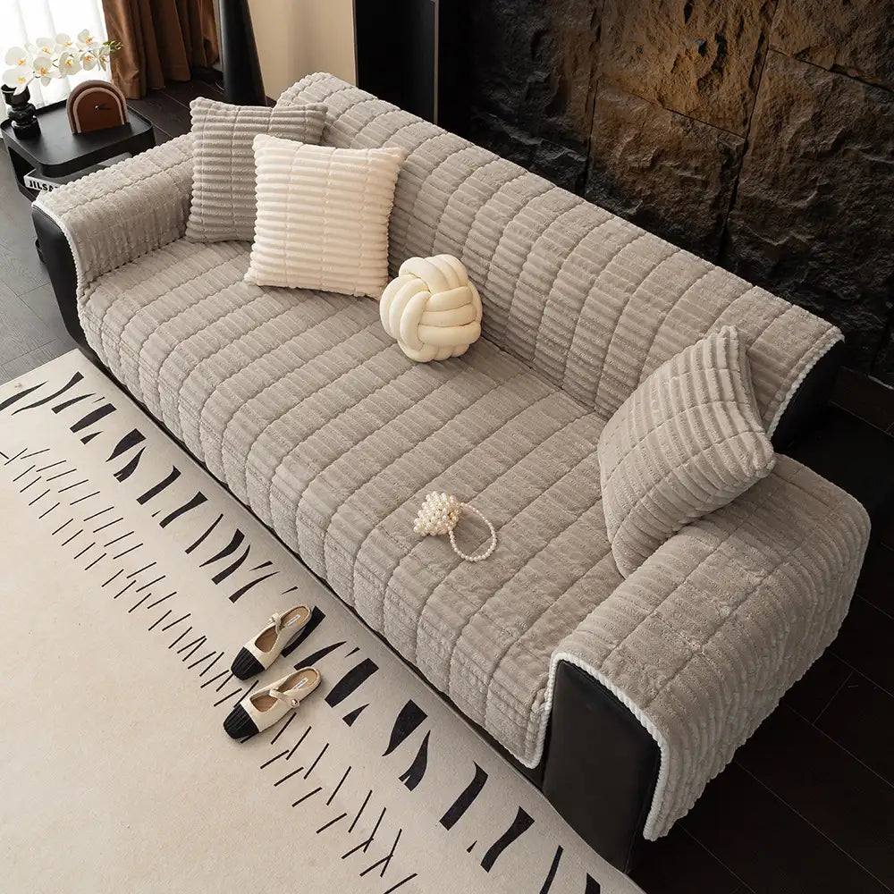 One-Piece Cozy Flannel Sofa Covers Non-Slip Recliner Armchair Covers