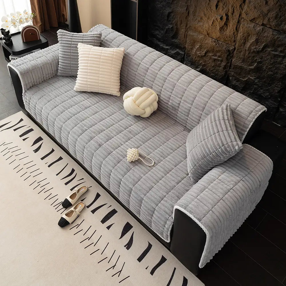 One-Piece Cozy Flannel Sofa Protection Non-Slip Corner Couch Cover