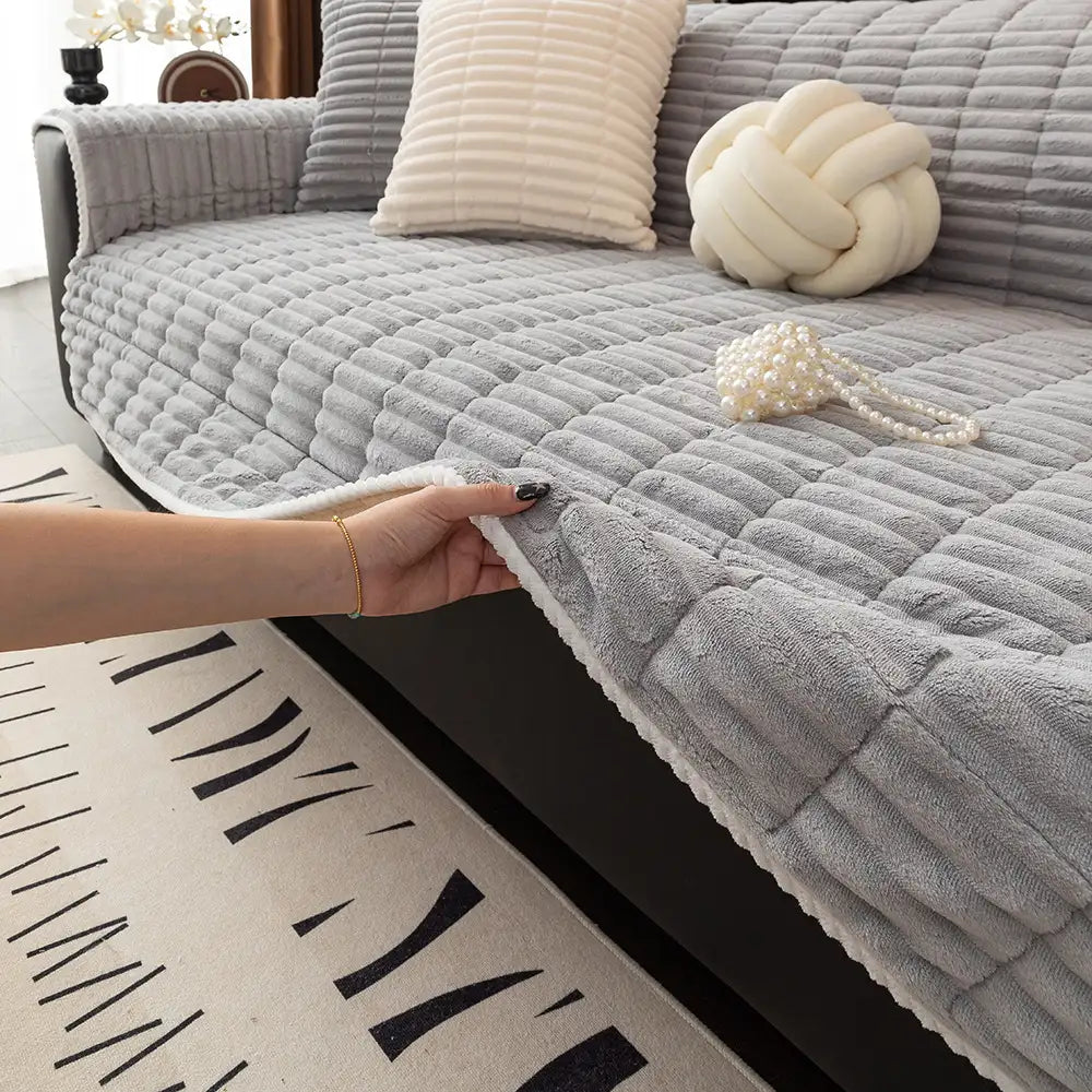 Waterproof One-Piece Cozy Flannel Sofa Protection Non-Slip Couch Cover & Office Chair Protector