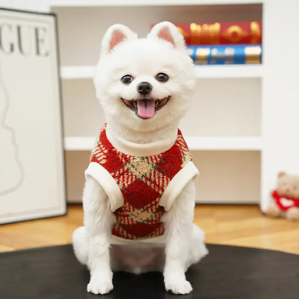 Plaid Comfortable Warm Plush Dog Jumper Sweater Suitable For All Breeds of Dogs