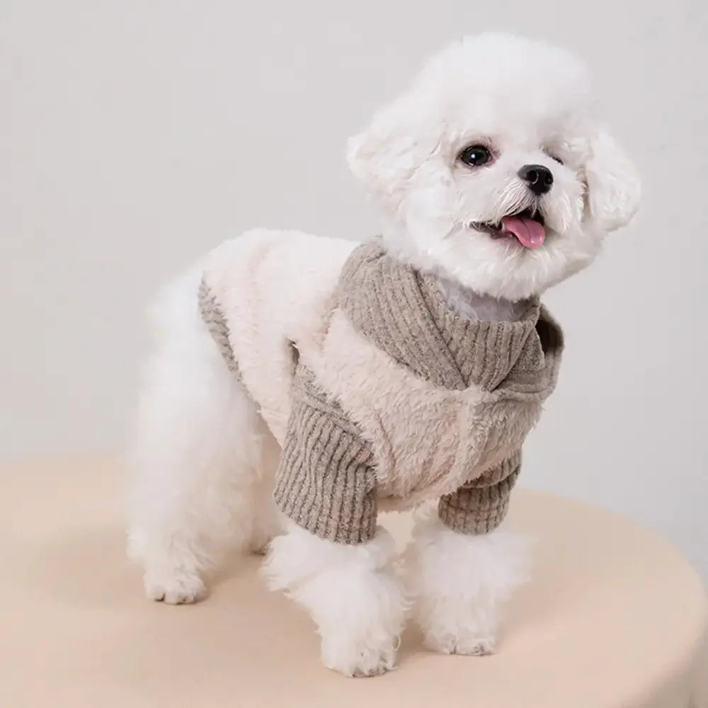 Plush Coat & Matching Turtleneck Dog Jumper Two-Piece Dog Outfit Set
