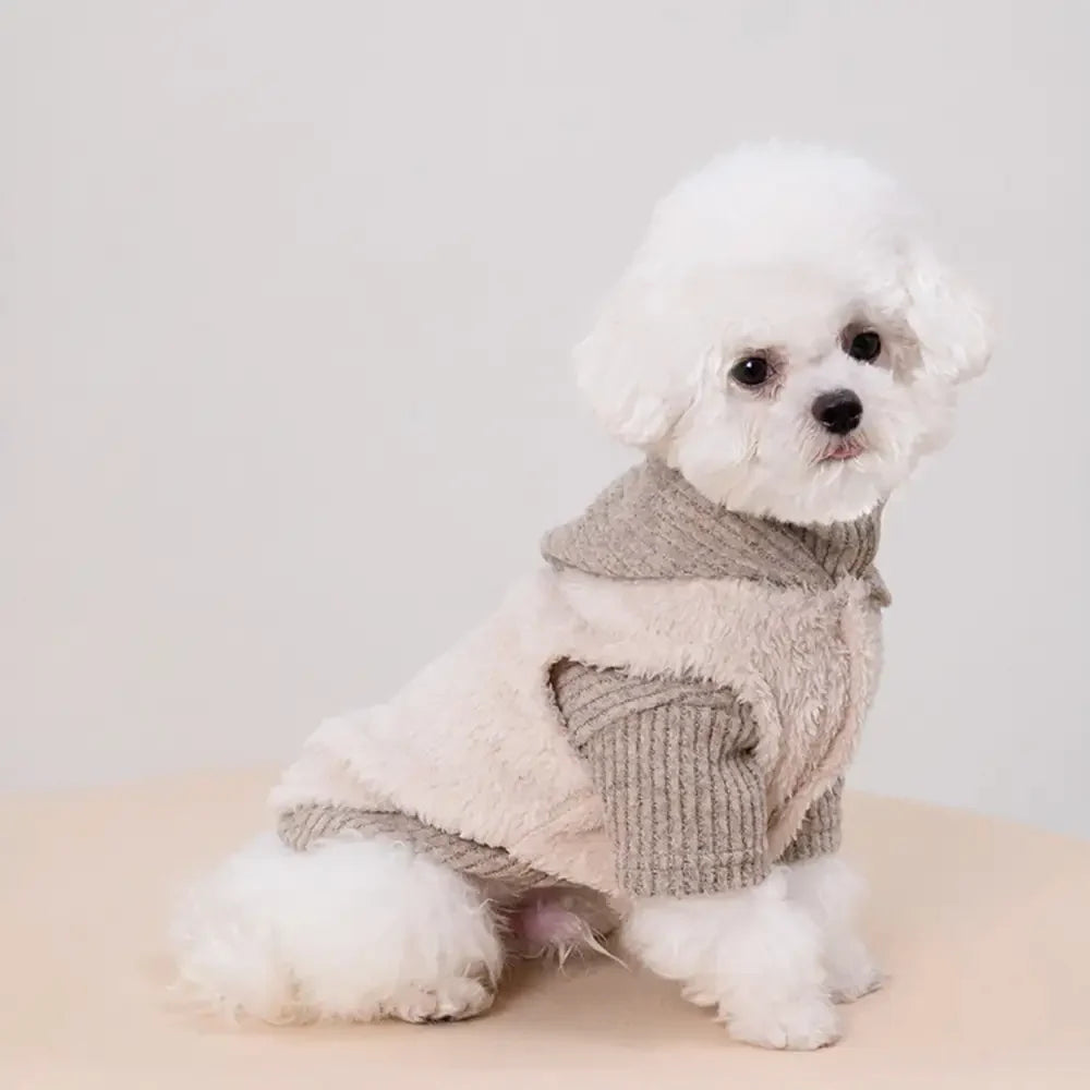 Plush Coat & Matching Turtleneck Dog Jumper Two-Piece Dog Outfit Set