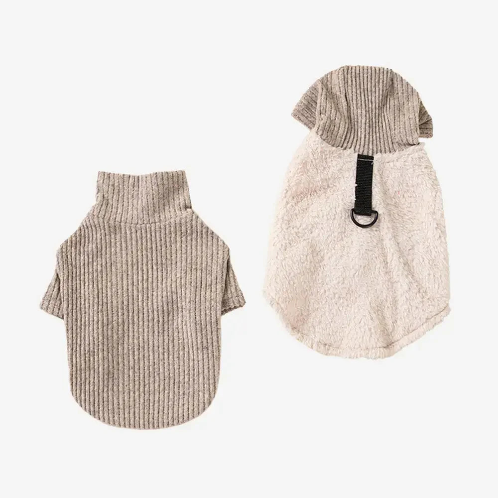 Plush Coat & Matching Turtleneck Dog Jumper Two-Piece Dog Outfit Set