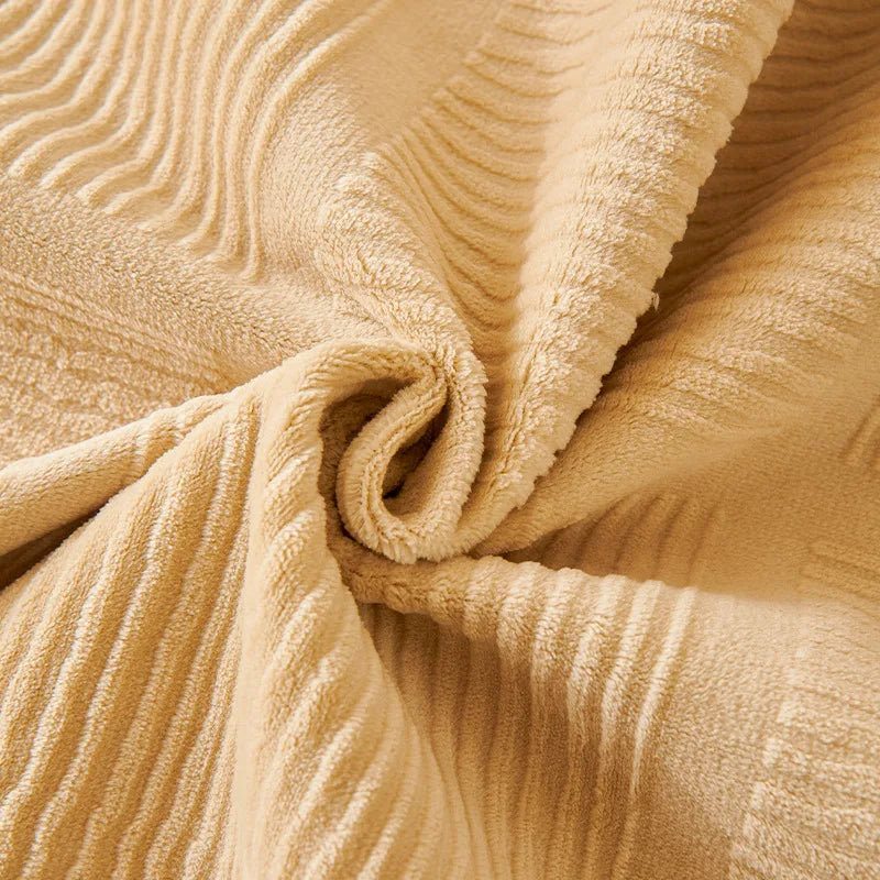 Plush Cream Geometric All Seasons Non-Slip Sofa Cover