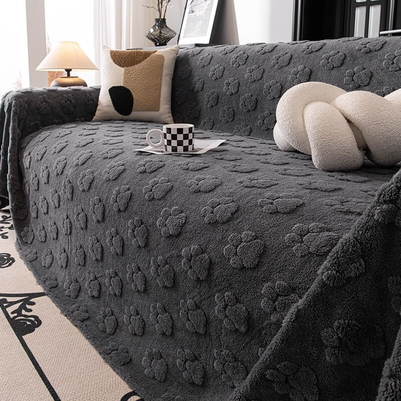 Plush Paw-Patterned Soft Furniture Protector Sofa Throw Cover