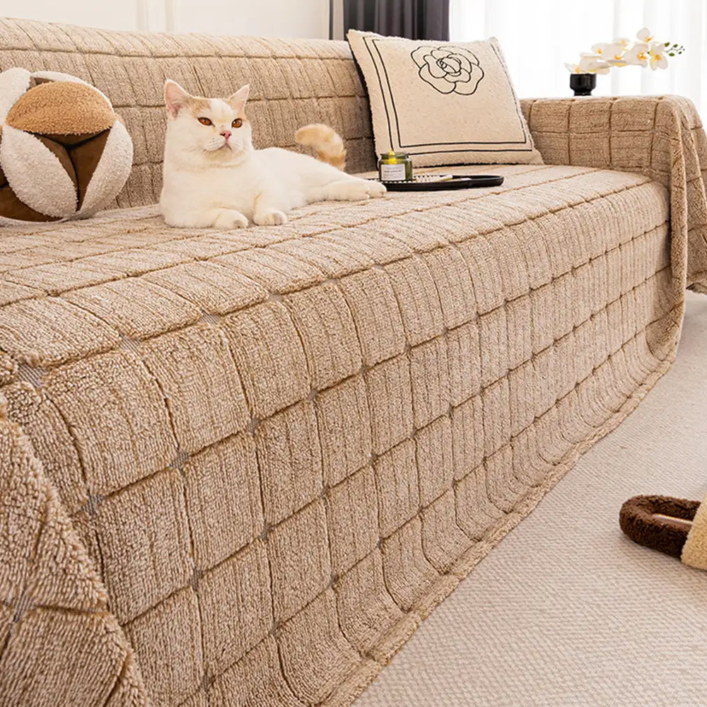 Plush Quilted Classic Chequered Comfortable Thickened Sofa Cover