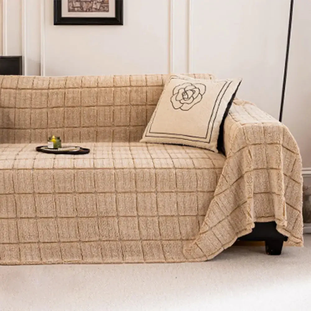 Plush Quilted Classic Chequered Comfortable Thickened Sofa Cover
