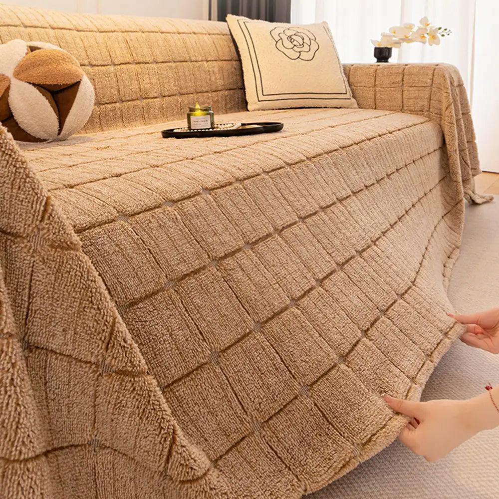 Plush Quilted Classic Chequered Comfortable Thickened Sofa Cover