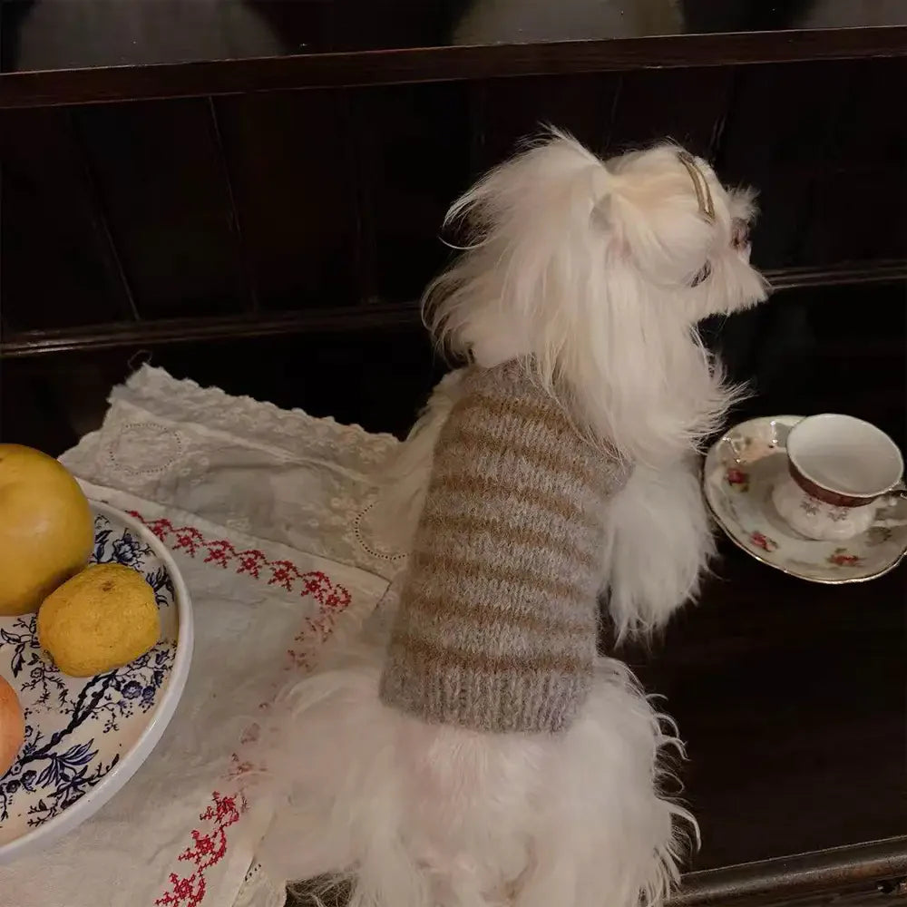 Soft Faux Wool Knitted Striped Dog Jumper for Small Dogs
