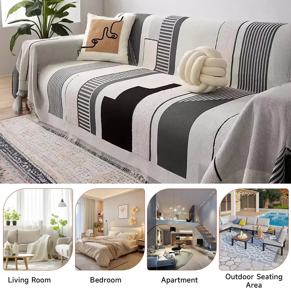 Stripe Art Scratch Resistant Chenille Multifunctional Sofa Protector Sofa Cover