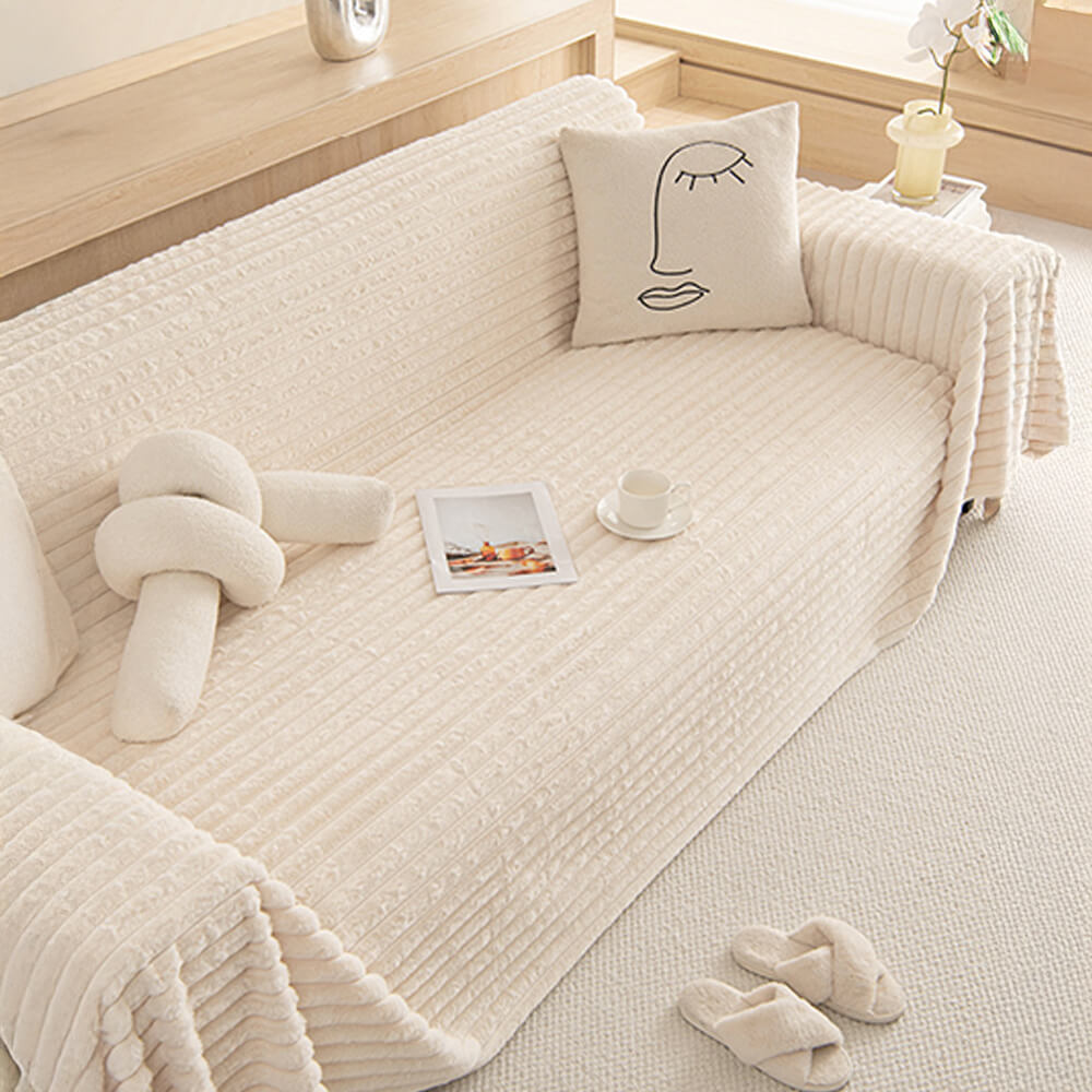 Striped Faux Rabbit Fur Multi Functional One Piece Sofa Cover