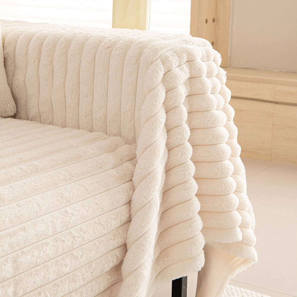 Striped Faux Rabbit Fur Multi Functional One Piece Sofa Cover