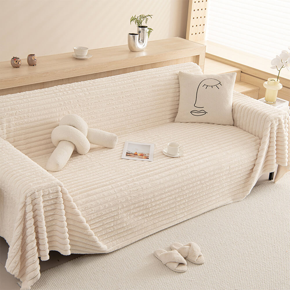 Striped Faux Rabbit Fur Multi Functional One Piece Sofa Cover