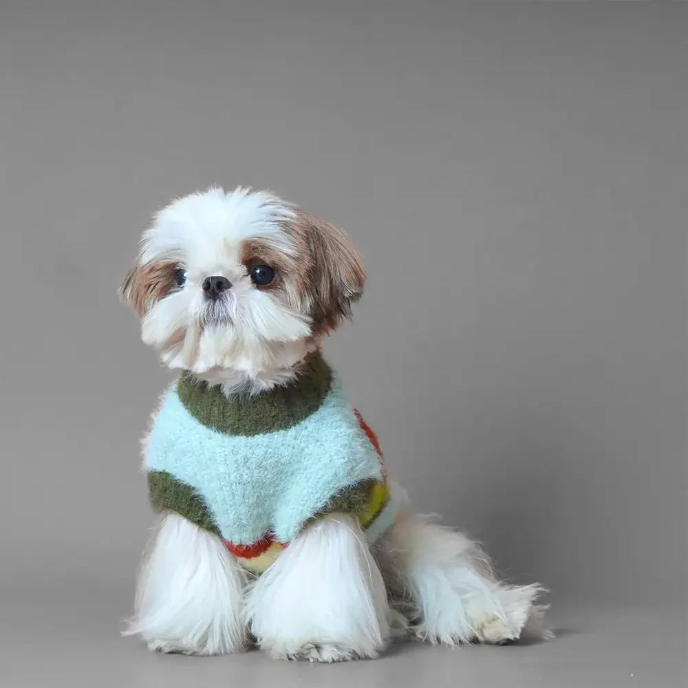 Stylish Striped Stand-Up Collar Knitted Plush Dog Jumper