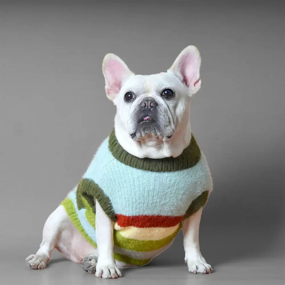 Stylish Striped Stand-Up Collar Knitted Plush Dog Jumper