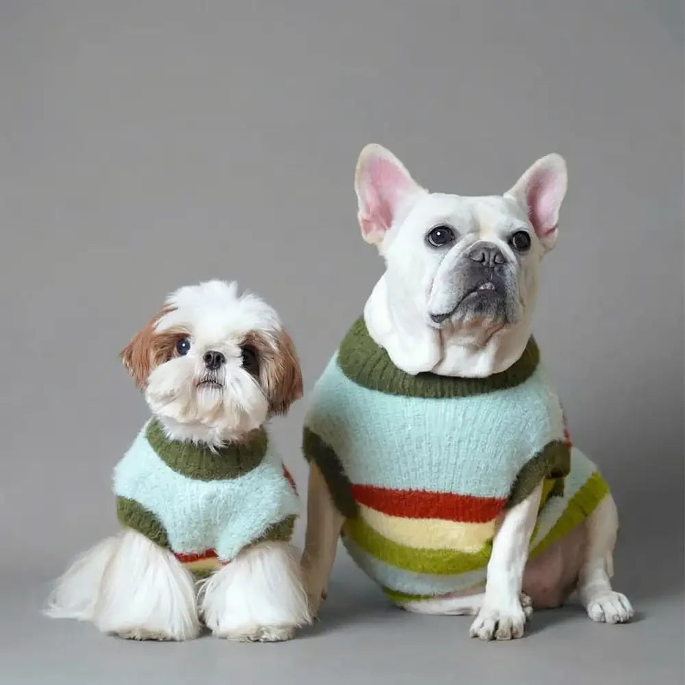 Stylish Striped Stand-Up Collar Knitted Plush Dog Jumper