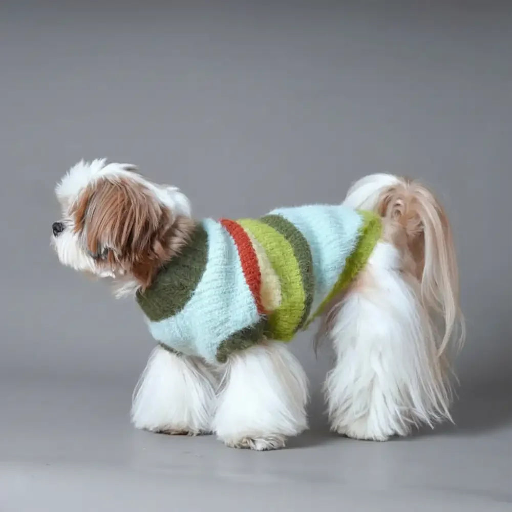 Stylish Striped Stand-Up Collar Knitted Plush Dog Jumper