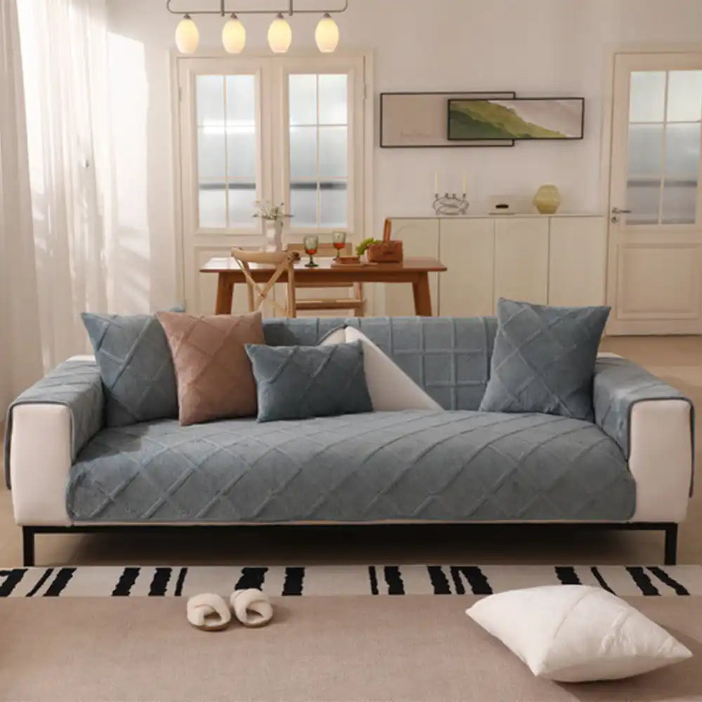 Velvety Soft Short Plush Modern Interiors Sofa Cover