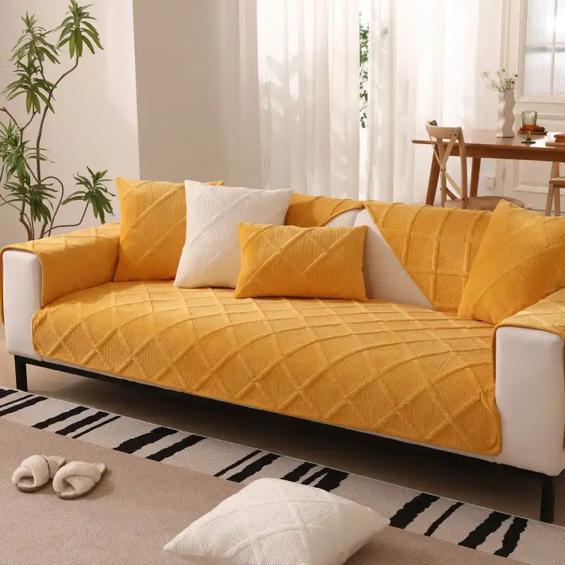 Velvety Soft Short Plush Modern Interiors Sofa Cover