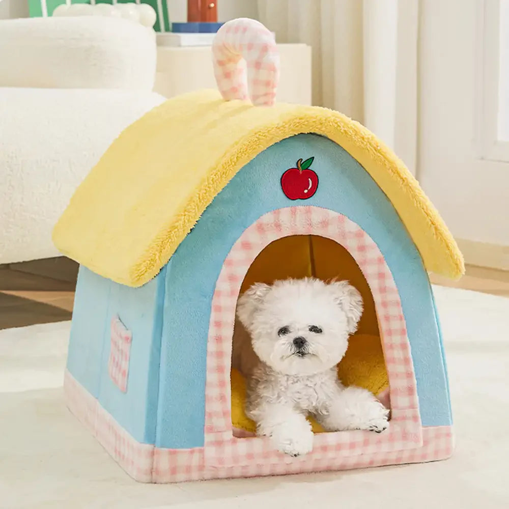 Vintage Plaid Cosy Plush Warm Foldable Cat Cave Dog House