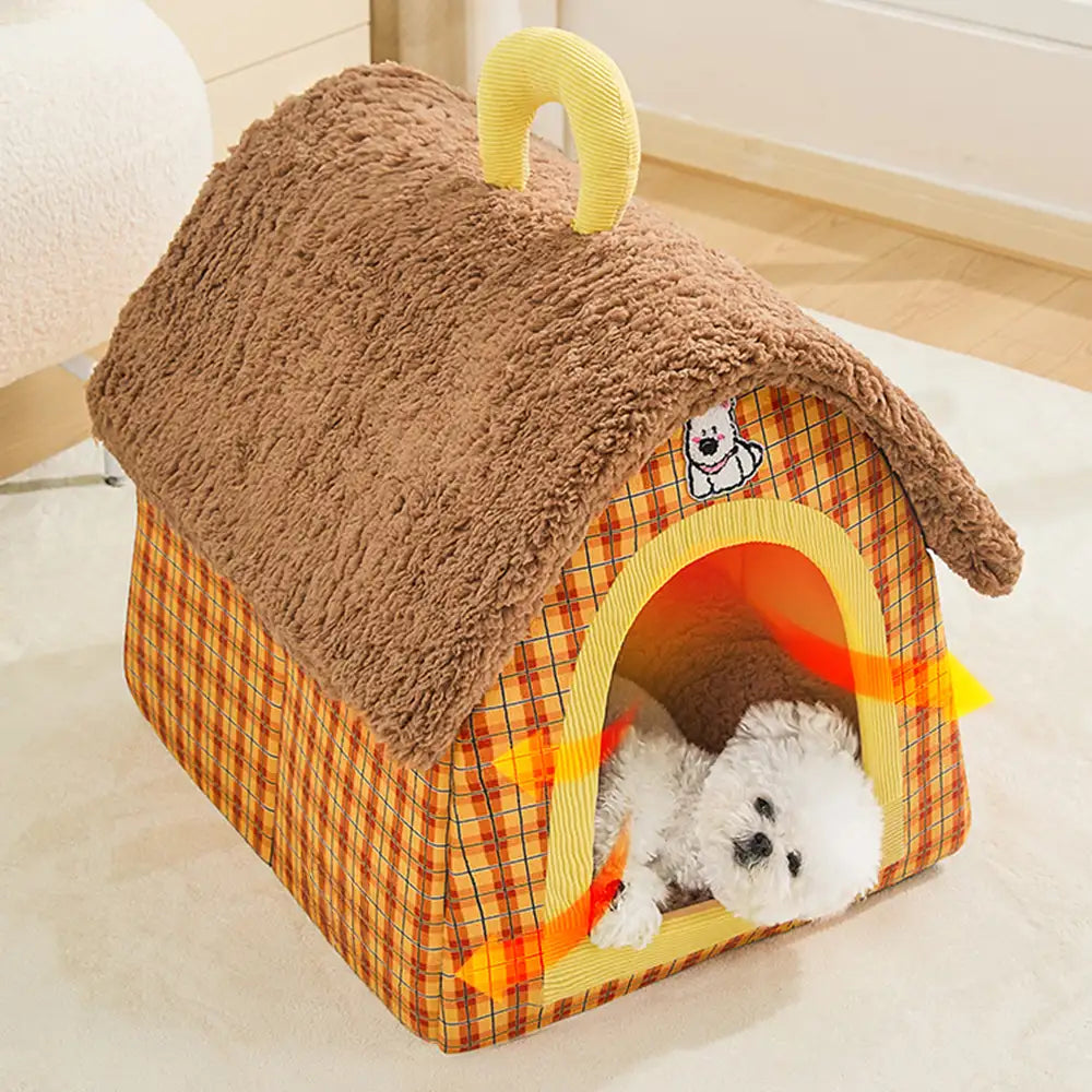 Vintage Plaid Cosy Plush Warm Foldable Cat Cave Dog House