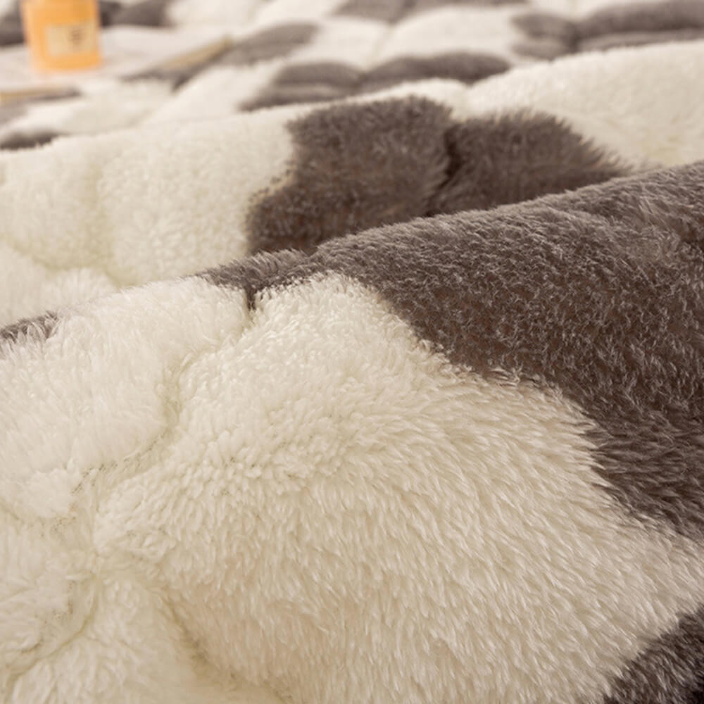 Warm Chequerboard Plush Mattress Topper and Pillowcase