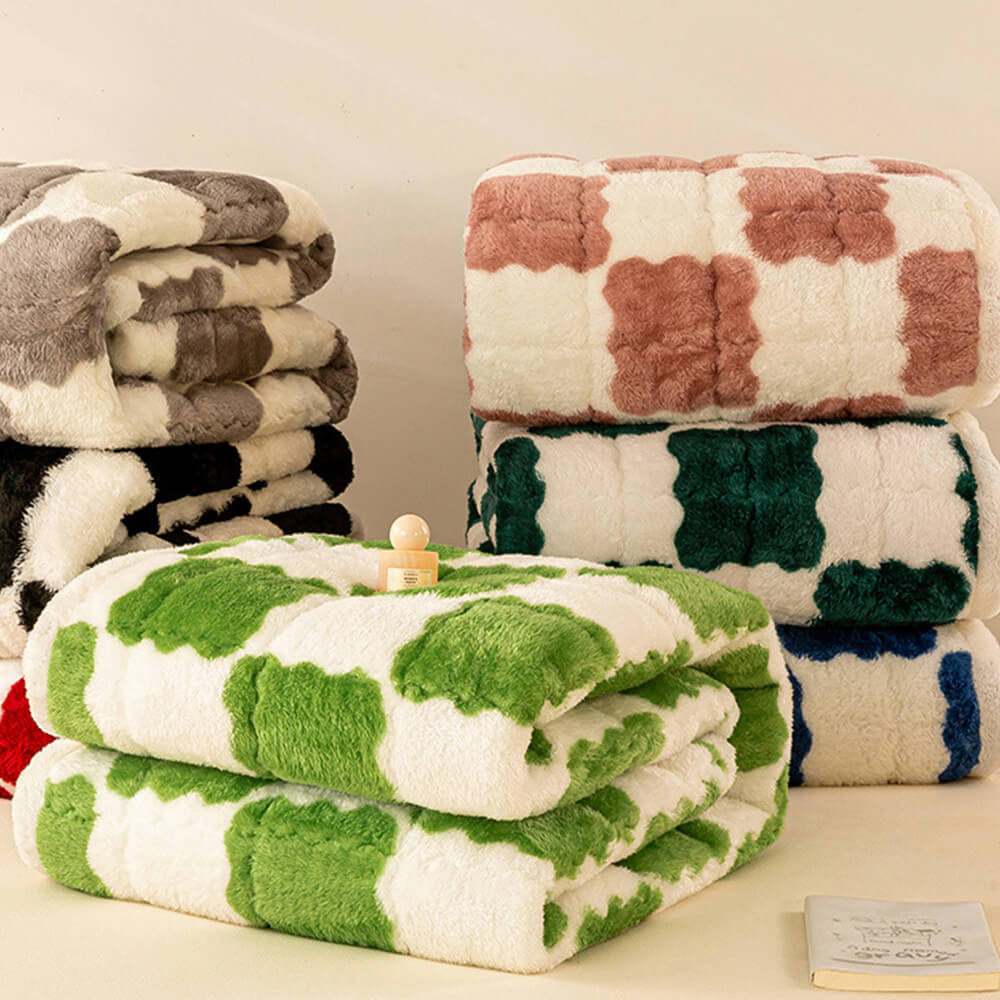Warm Chequerboard Plush Mattress Topper and Pillowcase