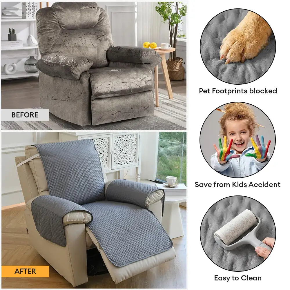 Water-Repellent Solid Color One Piece Armchair Couch Cover with Elastic Straps