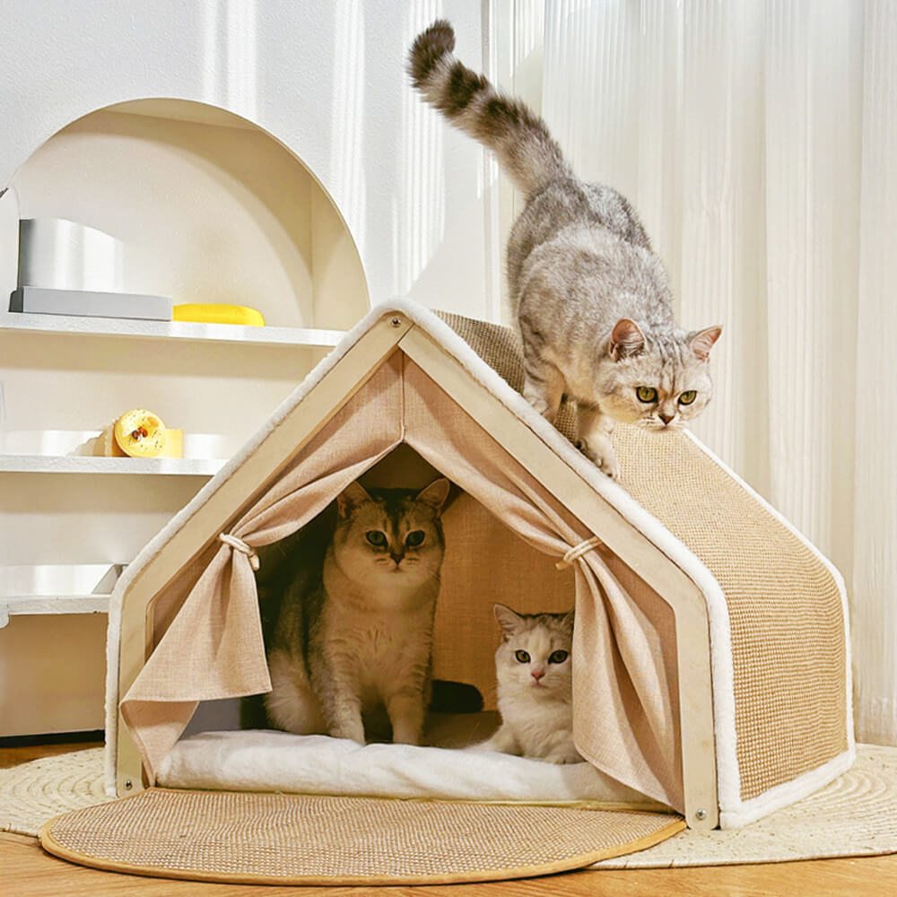 All-in-One Cat Tent with Scratching Roof and Cosy Sleeping Area