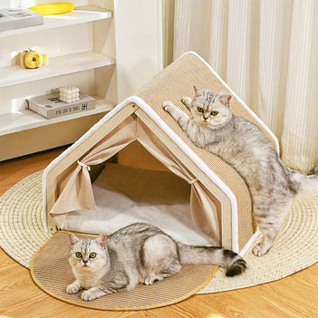 All-in-One Cat Tent with Scratching Roof and Cosy Sleeping Area