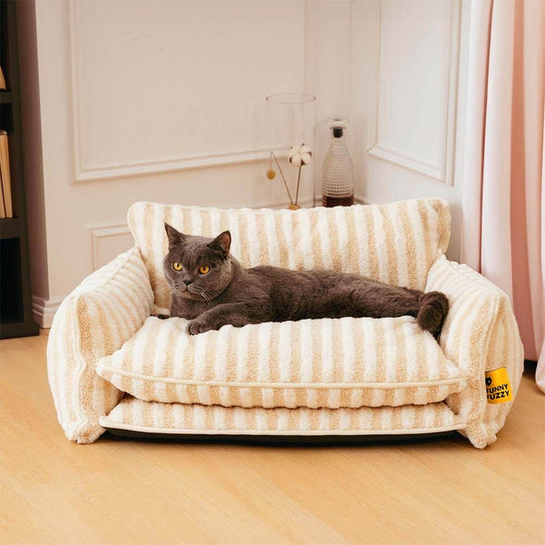 Trendy Striped Faux Lambswool Double Layer Cat Sofa Bed