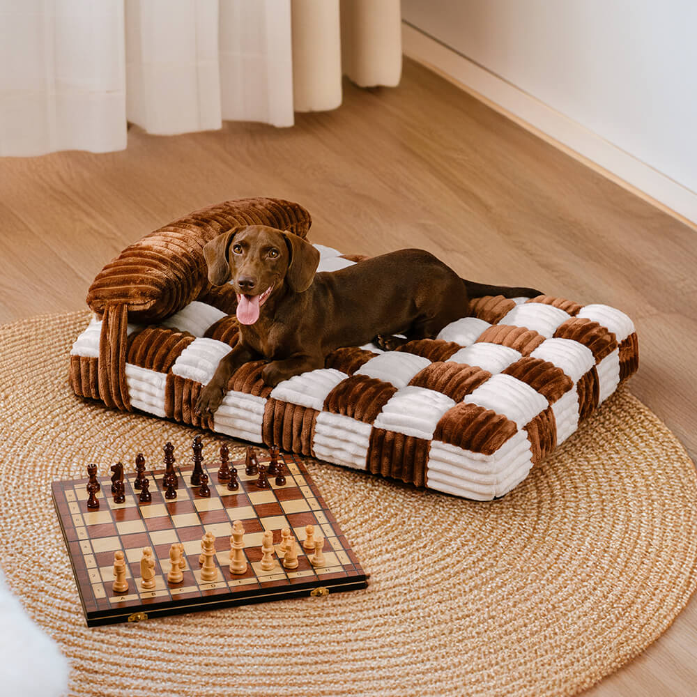 Handmade Plush Chequerboard Orthopaedic Support Dog Bed with Pillow