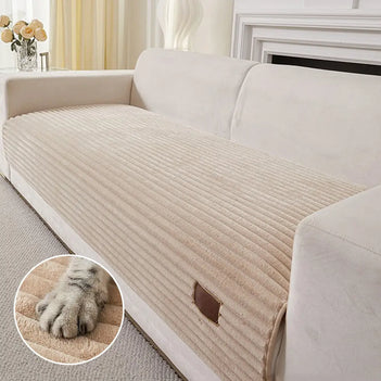 Furry Striped Sofa Protection Non-Slip Couch Cover - Solid