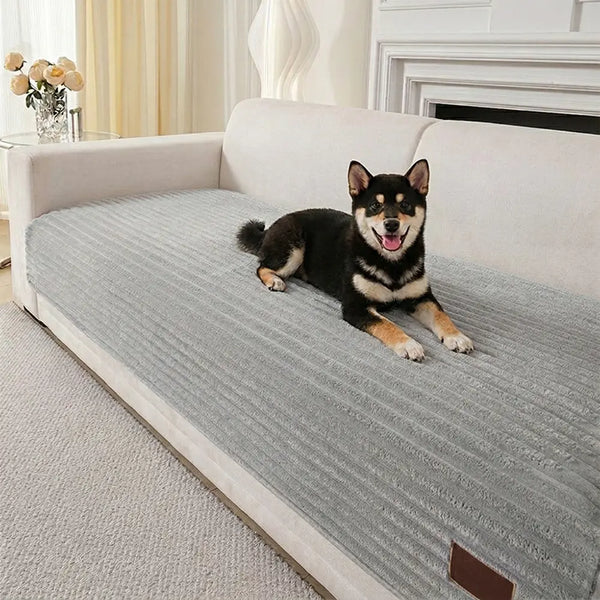 Furry Striped Sofa Protection Non-Slip Couch Cover - Solid
