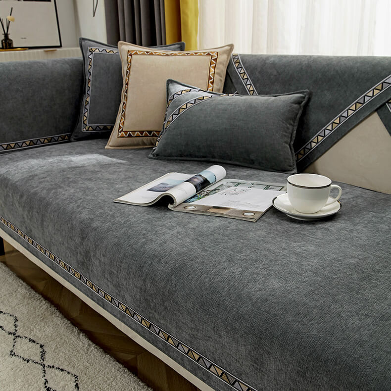 Geometric Decor Solid Colour Chenille Non-Slip Comfort Sofa Cover