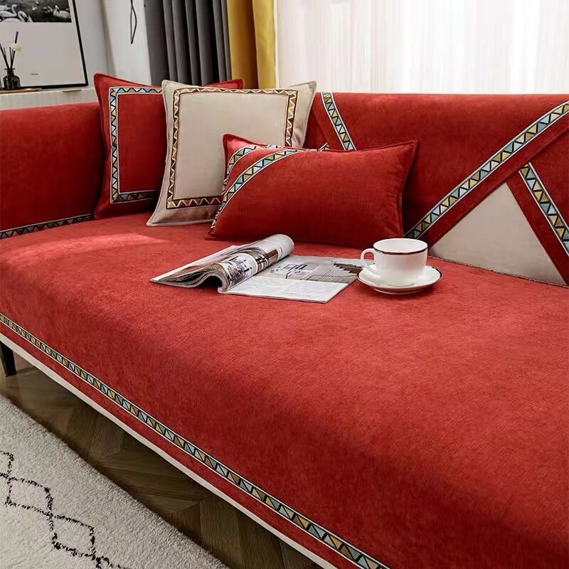 Geometric Decor Solid Colour Chenille Non-Slip Comfort Sofa Cover