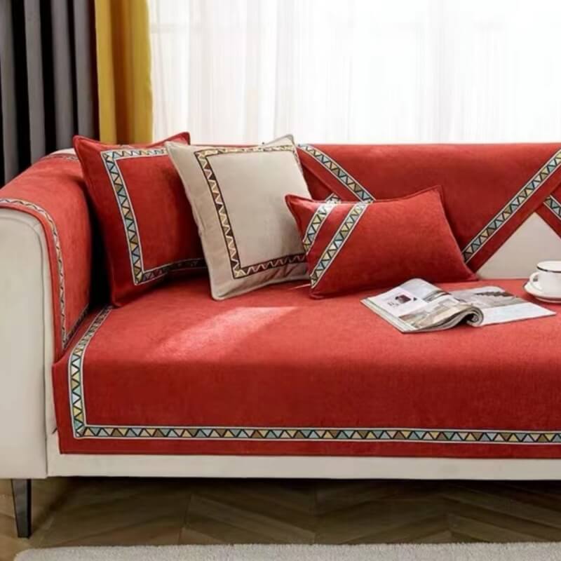 Geometric Decor Solid Colour Chenille Non-Slip Comfort Sofa Cover